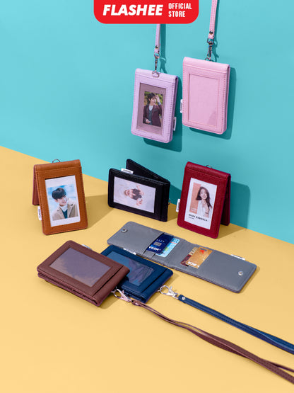 Flashee Lanyard ID Card Holder Harper Lanyard Name Tag Kulit Dua Sisi Bolak Balik Mika Kancing
