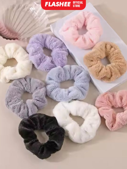 Flashee Ikat Rambut Korea Scrunchie Hijab Kunciran Lingkar Besar Bulu Cepol Aksesoris Rambut Fashion