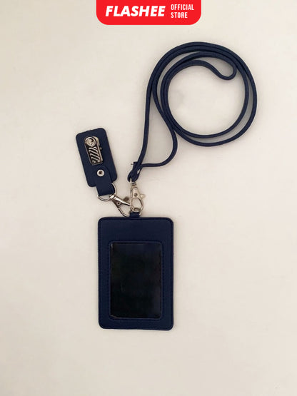 Flashee Lanyard ID Card Holder Oscar Kulit Termasuk Tali Dan Penjepit Name Tag Custom Nama Logo