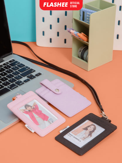 Flashee Name Tag Kulit Tanner ID Card Kulit Holder Penutup Kancing Lanyard Termurah PU Leather