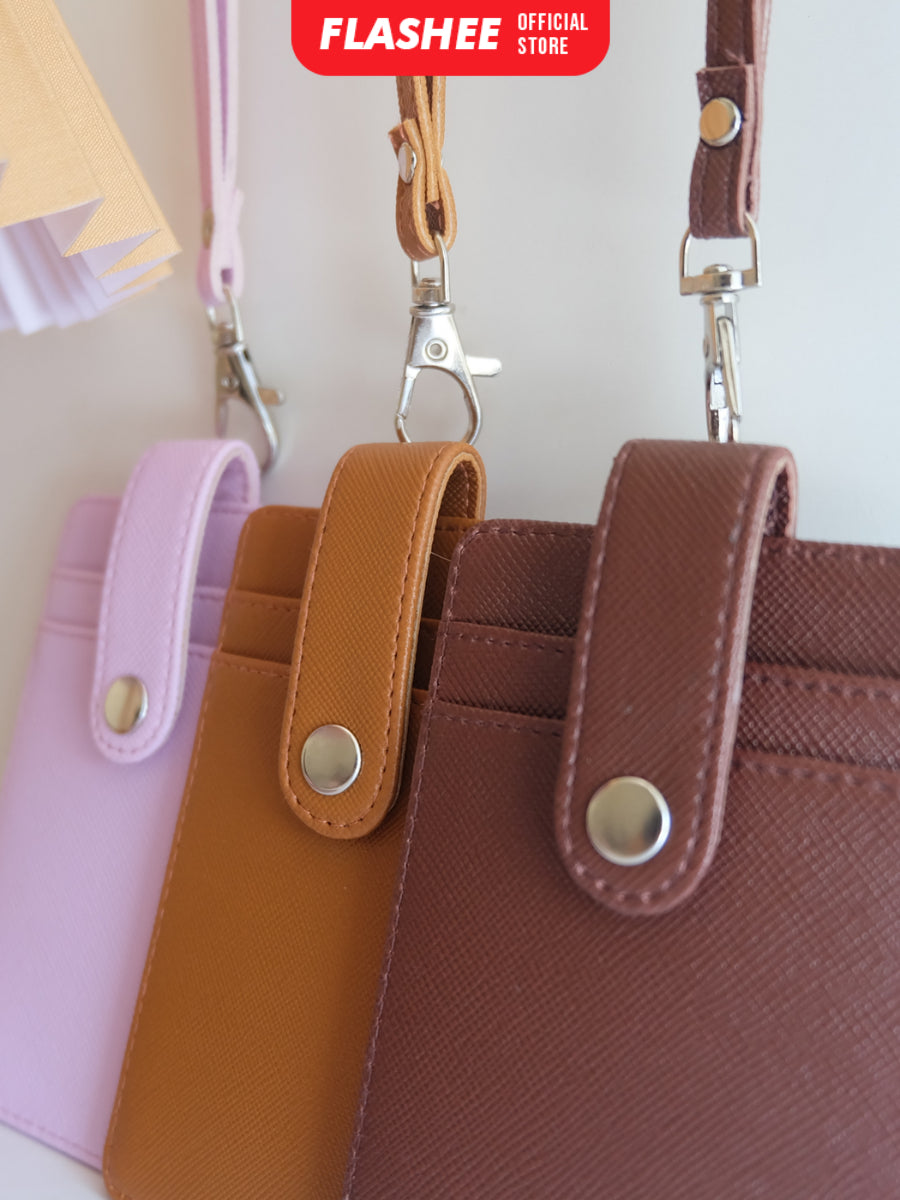 Flashee Name Tag Kulit Tanner ID Card Kulit Holder Penutup Kancing Lanyard Termurah PU Leather
