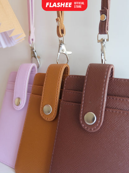Flashee Name Tag Kulit Tanner ID Card Kulit Holder Penutup Kancing Lanyard Termurah PU Leather