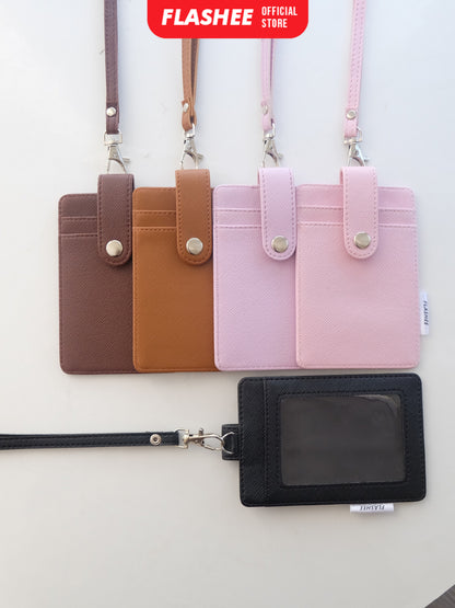 Flashee Name Tag Kulit Tanner ID Card Kulit Holder Penutup Kancing Lanyard Termurah PU Leather
