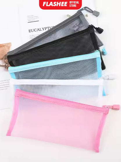 Flashee Tempat Pensil Aesthetic Flashee Kotak Pensil Jaring Pouch Transparant Tas Pouch Aesthetic