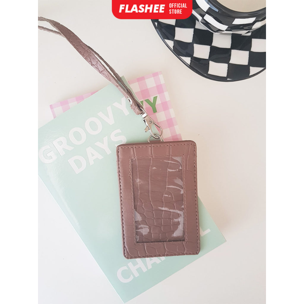 Flashee Name Tag Nayra Lanyard Croco ID Card Holder Crocodile Kulit Lanyard Berkualitas PU Leather