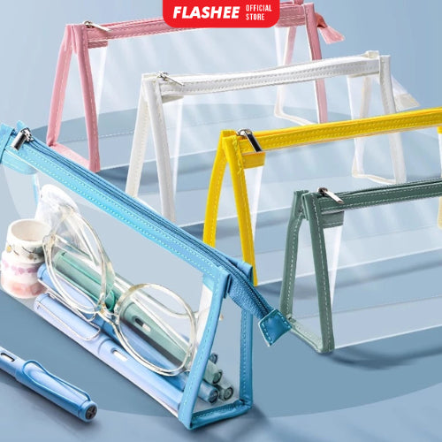 Flashee Kotak Pensil Transparan Minimalis Multifungsi Tas Makeup Tas Penyimpanan Transparan Warna