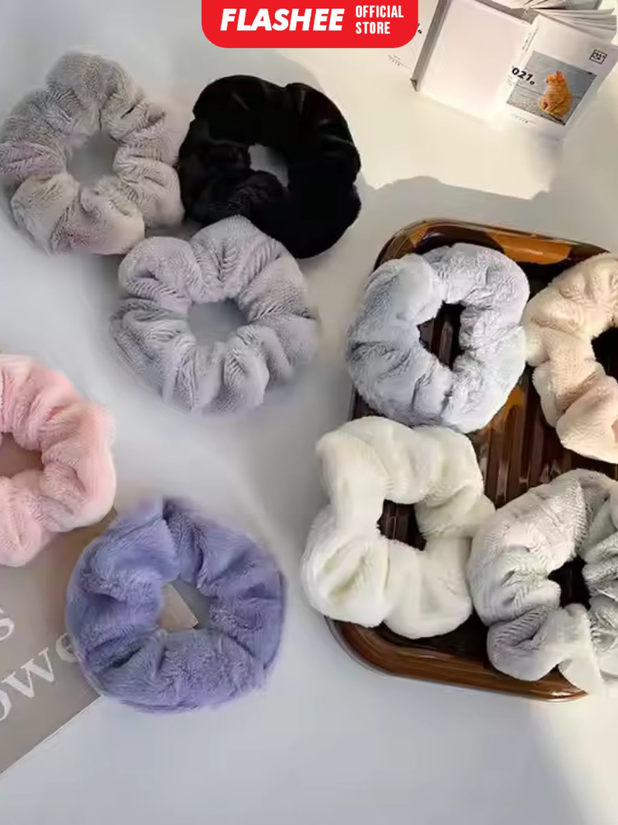 Flashee Ikat Rambut Korea Scrunchie Hijab Kunciran Lingkar Besar Bulu Cepol Aksesoris Rambut Fashion