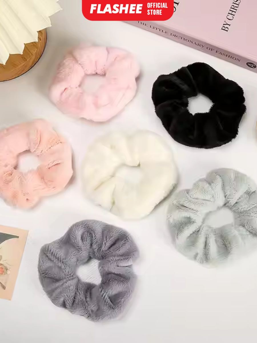Flashee Ikat Rambut Korea Scrunchie Hijab Kunciran Lingkar Besar Bulu Cepol Aksesoris Rambut Fashion