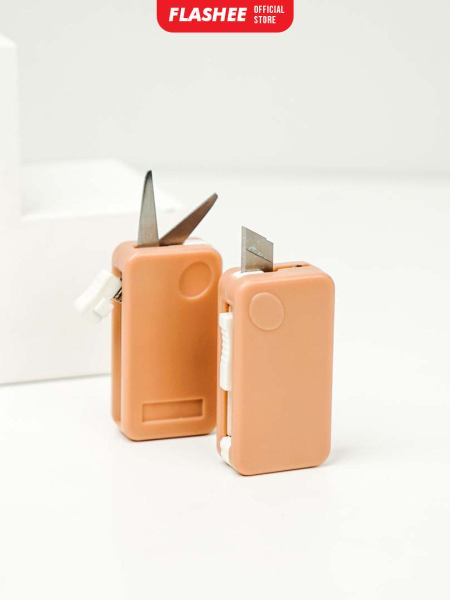Flashee Cutter Gunting 2 In 1 Portable Pemotong Lucu Gunting Mini Lipat Stainless Steel Pisau Cutter