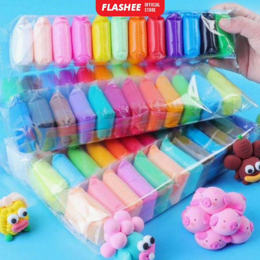 Flashee Clay Mainan Anak Isi 12 Pcs Clay Warna Lilin Plastilin Mainan Edukasi Anak