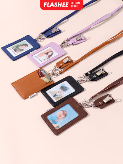 Flashee Lanyard ID Card Holder Oscar Kulit Termasuk Tali Dan Penjepit Name Tag Custom Nama Logo