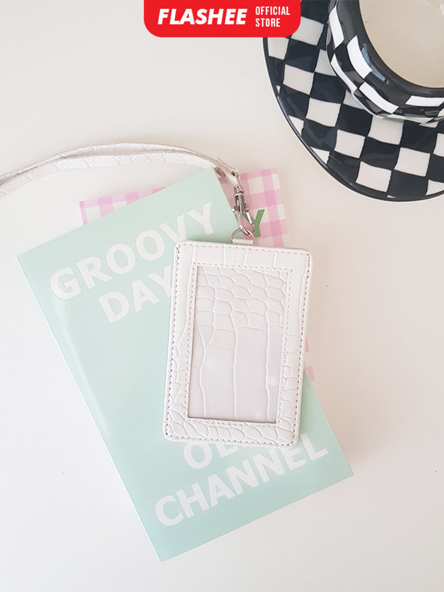 Flashee Name Tag Nayra Lanyard Croco ID Card Holder Crocodile Kulit Lanyard Berkualitas PU Leather