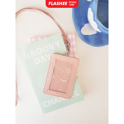 Flashee Name Tag Nayra Lanyard Croco ID Card Holder Crocodile Kulit Lanyard Berkualitas PU Leather