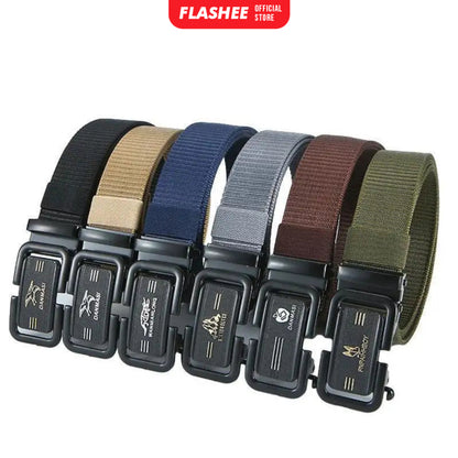 Flashee Ikat Pinggang Pria Canvas Stylish Metal Men Belt Detector Kepala Logam Besi