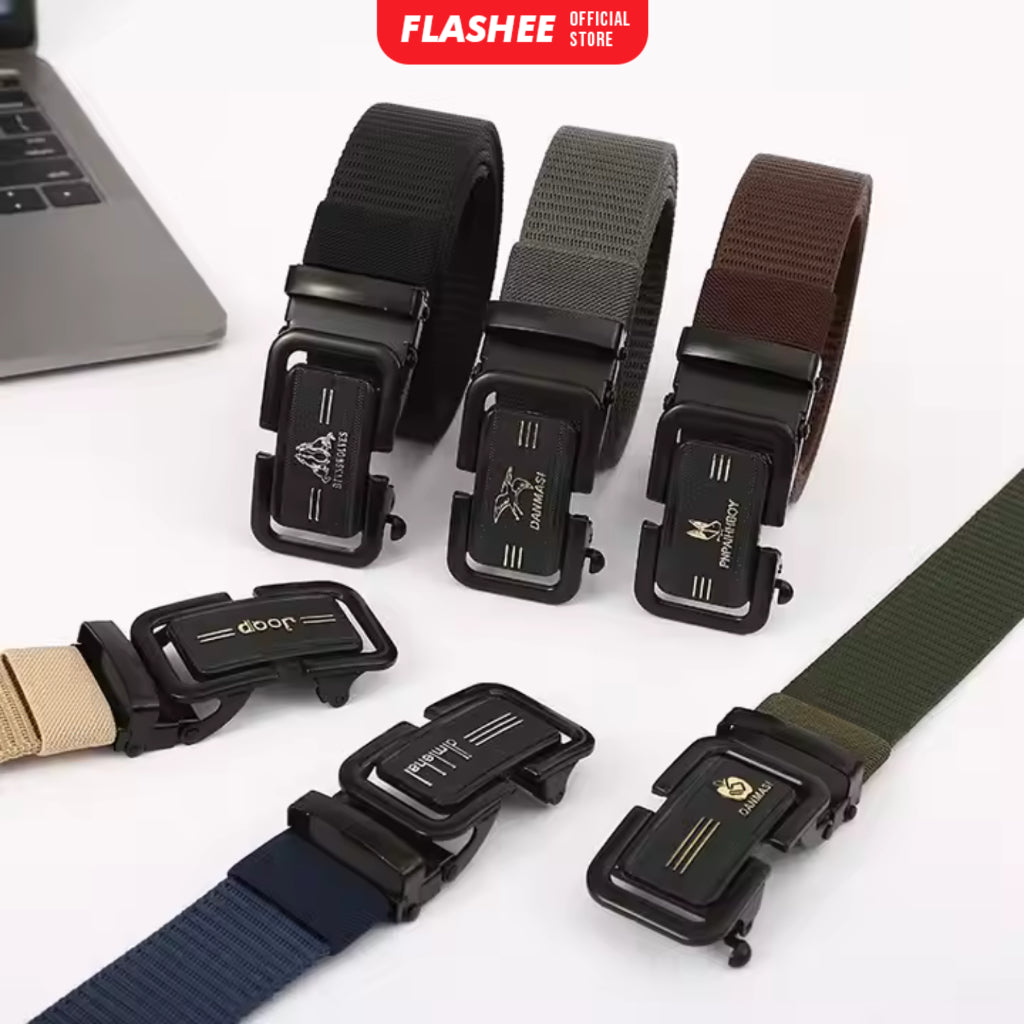 Flashee Ikat Pinggang Pria Canvas Stylish Metal Men Belt Detector Kepala Logam Besi