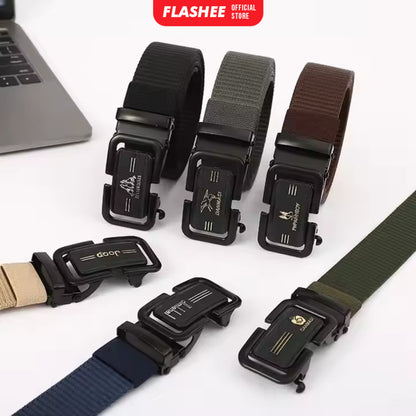 Flashee Ikat Pinggang Pria Canvas Stylish Metal Men Belt Detector Kepala Logam Besi