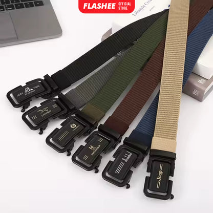 Flashee Ikat Pinggang Pria Canvas Stylish Metal Men Belt Detector Kepala Logam Besi
