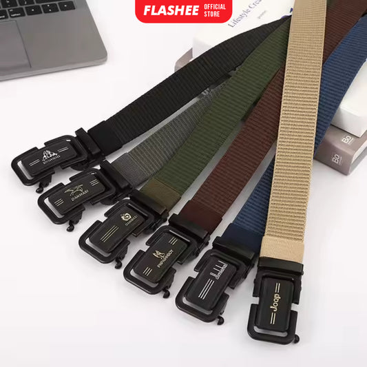 Flashee Ikat Pinggang Pria Canvas Stylish Metal Men Belt Detector Kepala Logam Besi