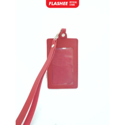 Flashee Name Tag Kulit ID Card Holder Kancing Dean Lanyard Mika Satu Sisi NameTag Kulit Kancing