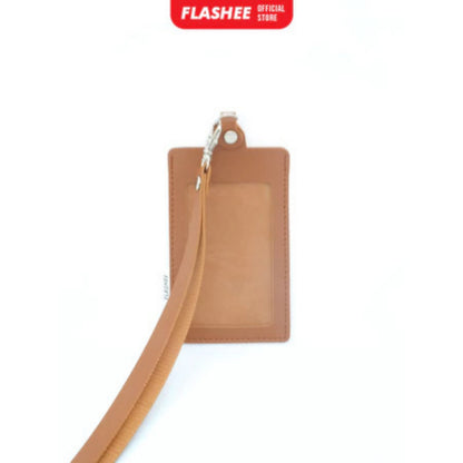 Flashee Name Tag Kulit ID Card Holder Kancing Dean Lanyard Mika Satu Sisi NameTag Kulit Kancing