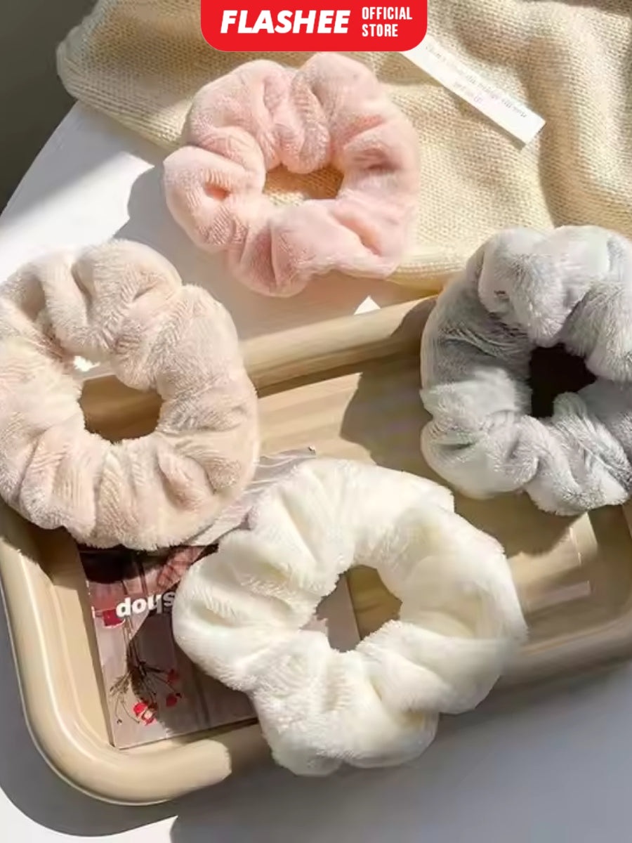 Flashee Ikat Rambut Korea Scrunchie Hijab Kunciran Lingkar Besar Bulu Cepol Aksesoris Rambut Fashion