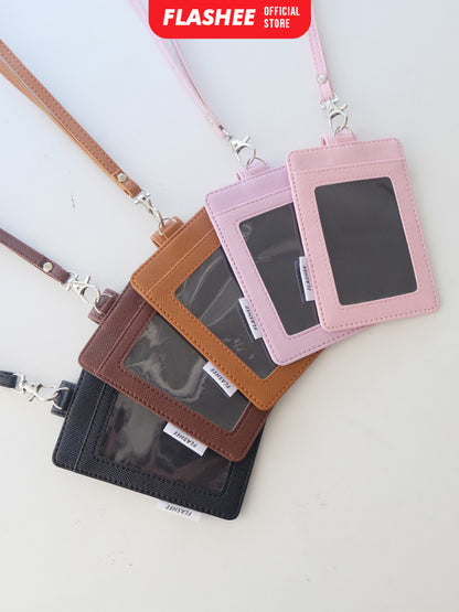 Flashee Name Tag Kulit Tanner ID Card Kulit Holder Penutup Kancing Lanyard Termurah PU Leather
