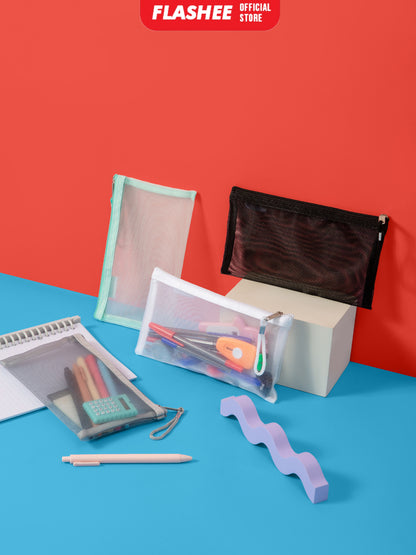 Flashee Tempat Pensil Aesthetic Flashee Kotak Pensil Jaring Pouch Transparant Tas Pouch Aesthetic