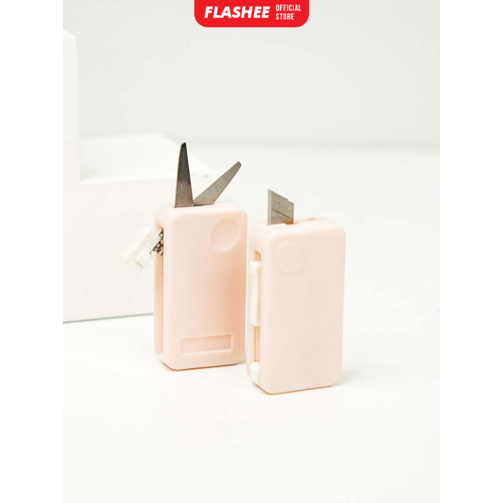 Flashee Cutter Gunting 2 In 1 Portable Pemotong Lucu Gunting Mini Lipat Stainless Steel Pisau Cutter
