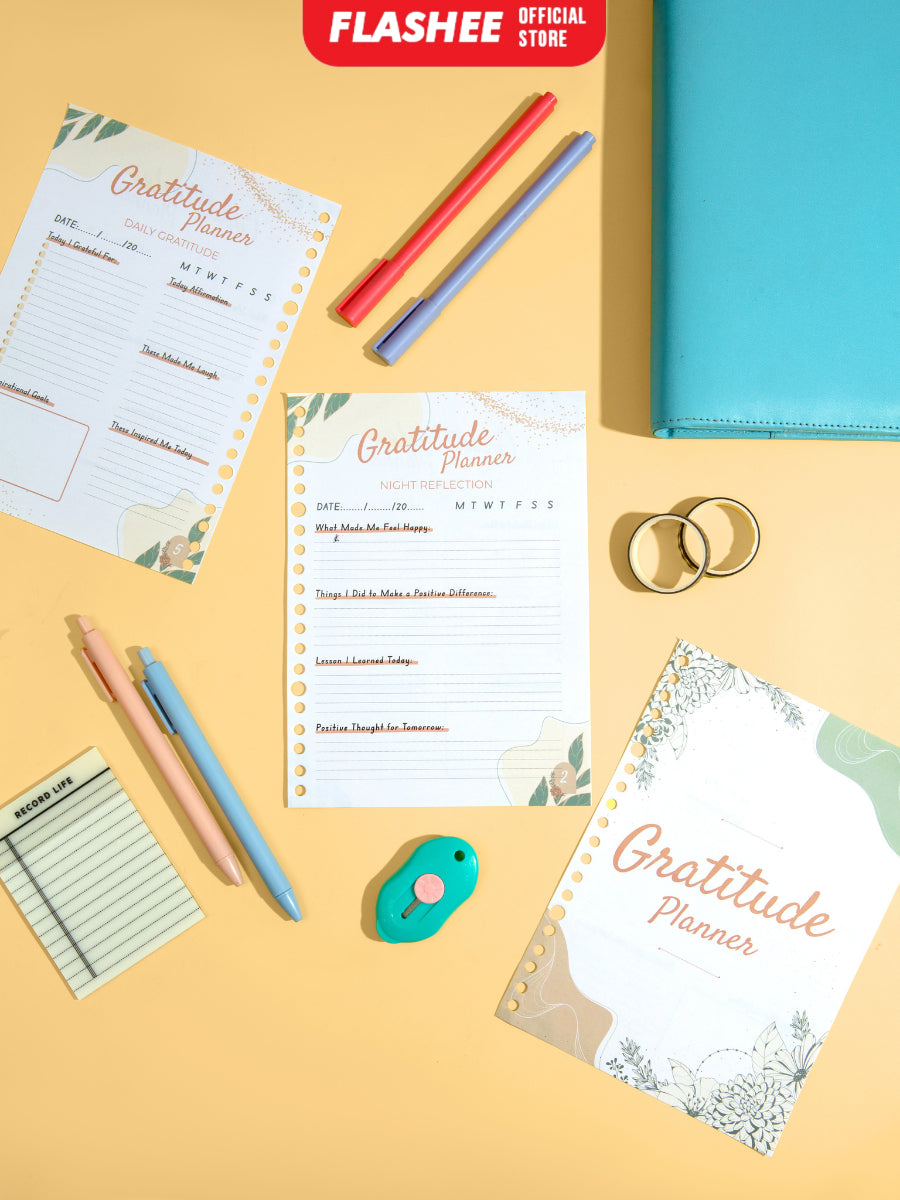 Flashee Loose Leaf Binder Gratitude Planner A5 HVS 100 Gsm Kertas Planner Binder B5 Refill Binder