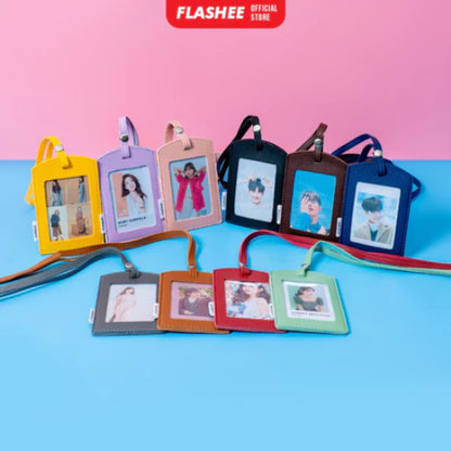 ID Card Tag Kancing Name Tag Kancing ID Holder Card Kancing Kulit Lanyard Kancing Coklat Tua