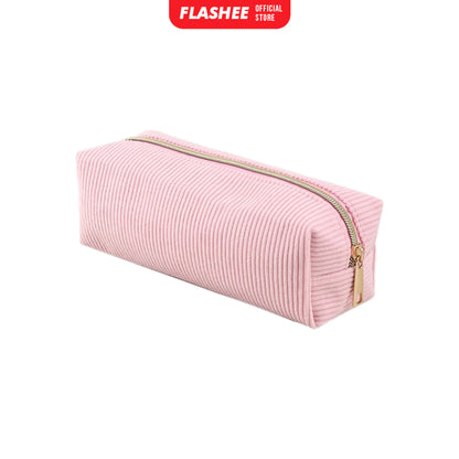 Flashee Tempat Pensil Anak Kotak Pensil Sleting Corduroy Pouch Makeup Aesthetic