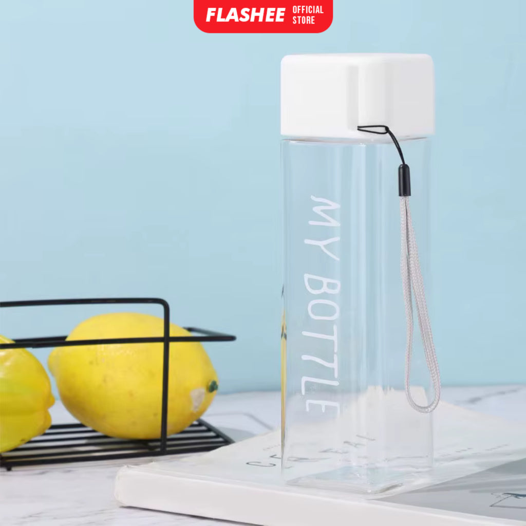 Flashee My Bottle Kotak Botol Minum Transparan 500ml Botol Persegi Plastik