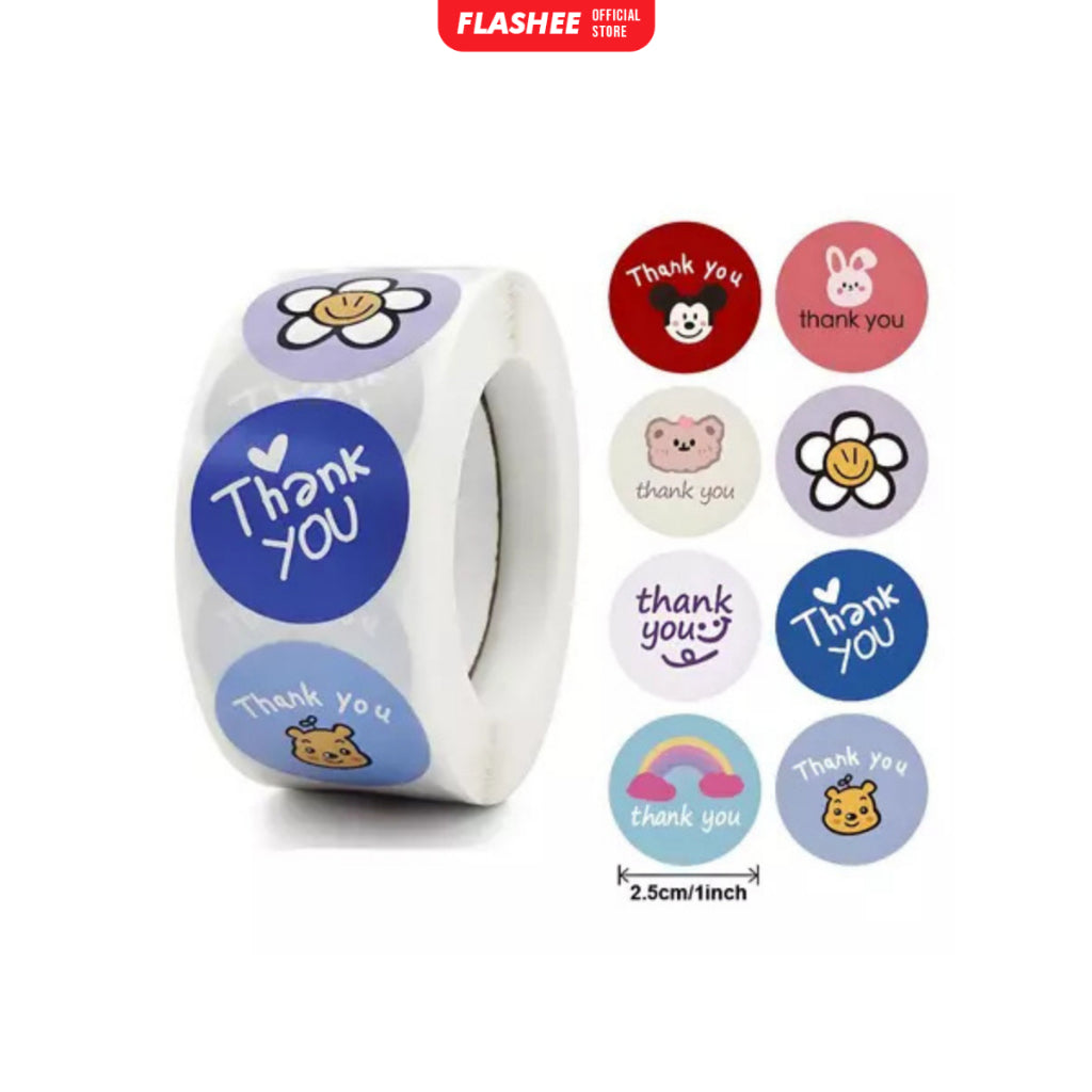 Flashee Stiker Roll Kartun Lucu Isi 500 Lembar Sticker Roll Dekorasi Stiker Memo Motif Cartoon