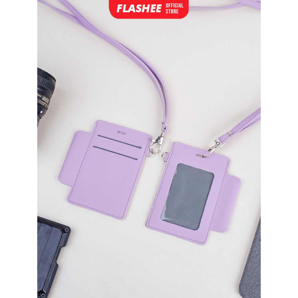 Flashee ID Card Lanyard Kulit Ada Tempat Pulpen Maxwell Name Tag Card Holder 3 Slot Bisa Custom Nama