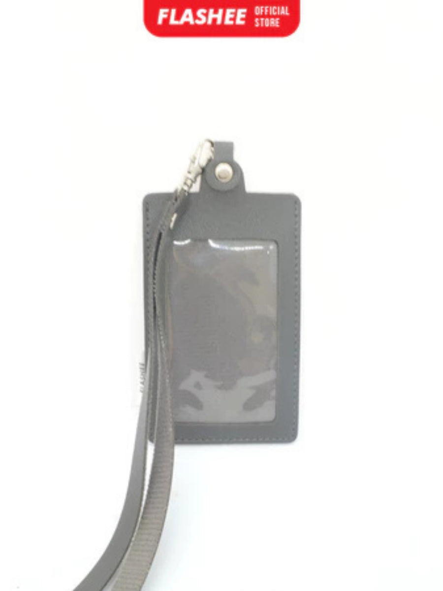 Flashee Name Tag Kulit ID Card Holder Kancing Dean Lanyard Mika Satu Sisi NameTag Kulit Kancing