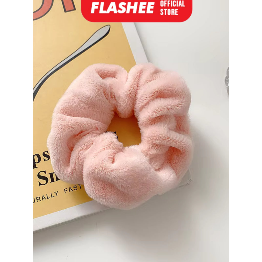 Flashee Ikat Rambut Korea Scrunchie Hijab Kunciran Lingkar Besar Bulu Cepol Aksesoris Rambut Fashion