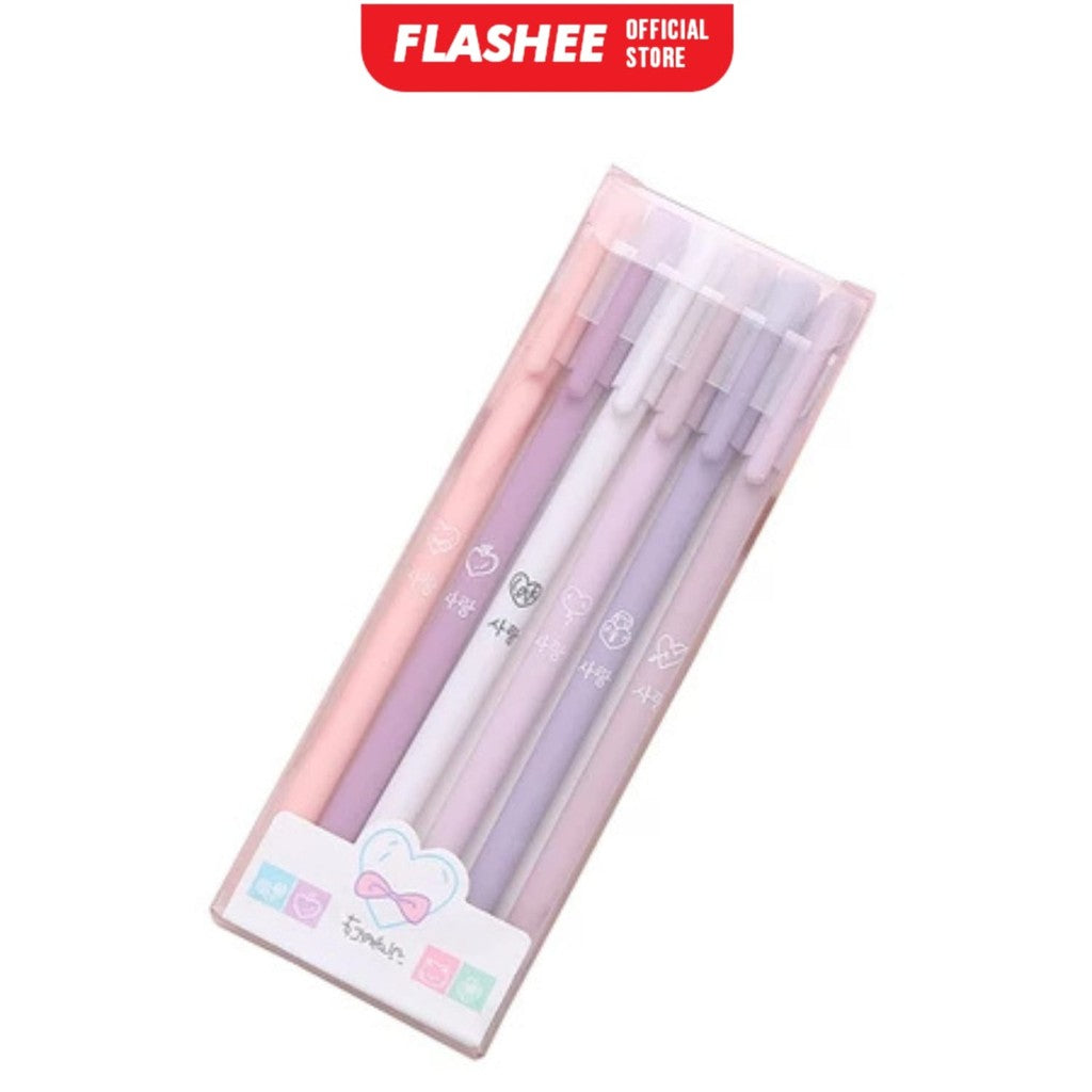 Flashee 6 Set Pena Gel Tinta Hitam Bolpoin 6Pcs Pulpen Pena Gel Pena Gel Set Morandi Color