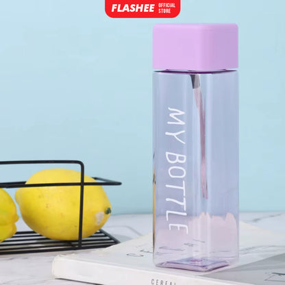 Flashee My Bottle Kotak Botol Minum Transparan 500ml Botol Persegi Plastik