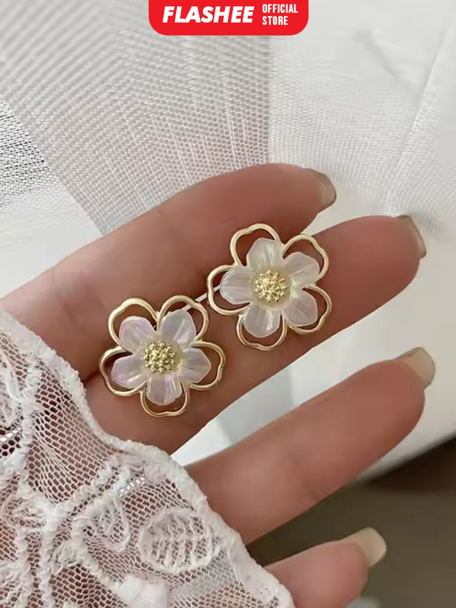 Flashee Anting Ring Wanita Tammara Titanium Gold Silver Simplicity Fashion Korean Anting Stud Earing