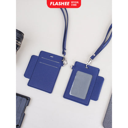 Flashee ID Card Lanyard Kulit Ada Tempat Pulpen Maxwell Name Tag Card Holder 3 Slot Bisa Custom Nama