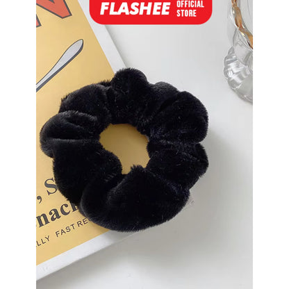 Flashee Ikat Rambut Korea Scrunchie Hijab Kunciran Lingkar Besar Bulu Cepol Aksesoris Rambut Fashion