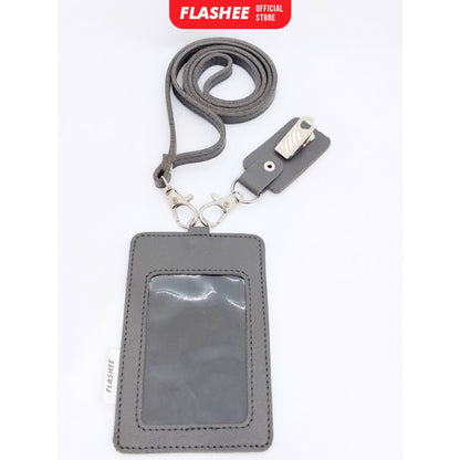 Flashee Lanyard ID Card Holder Oscar Kulit Termasuk Tali Dan Penjepit Name Tag Custom Nama Logo