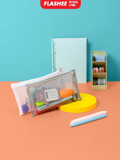 Flashee Tempat Pensil Aesthetic Flashee Kotak Pensil Jaring Pouch Transparant Tas Pouch Aesthetic