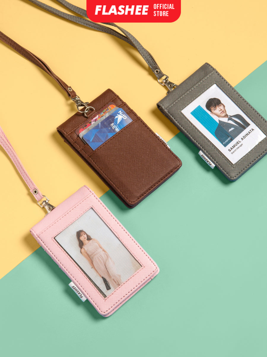 Flashee ID Card Holder Magnet Tabby Lanyard Magnet Name Tag Kulit Termurah Berkualitas PU Leather