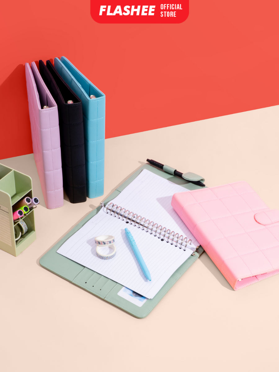 Flashee Binder Polos Eksklusif A5 Puffy 20 Ring Buku Agenda Kulit Sintetis PU Leather Binder Polos