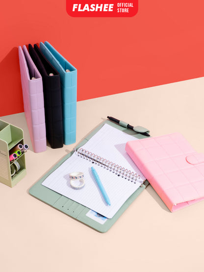 Flashee Binder Polos Eksklusif A5 Puffy 20 Ring Buku Agenda Kulit Sintetis PU Leather Binder Polos