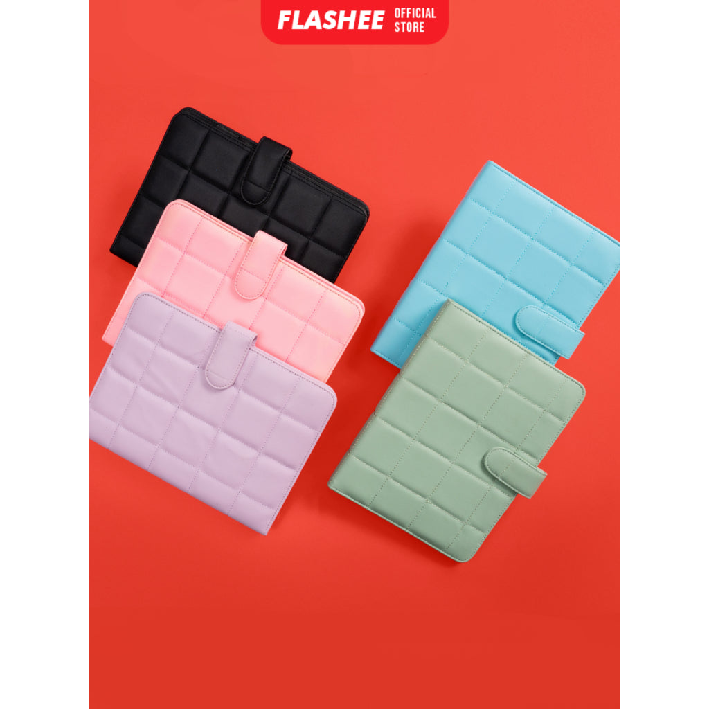 Flashee Binder Polos Eksklusif A5 Puffy 20 Ring Buku Agenda Kulit Sintetis PU Leather Binder Polos