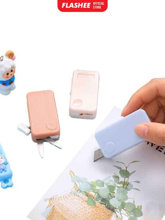 Flashee Cutter Gunting 2 In 1 Portable Pemotong Lucu Gunting Mini Lipat Stainless Steel Pisau Cutter