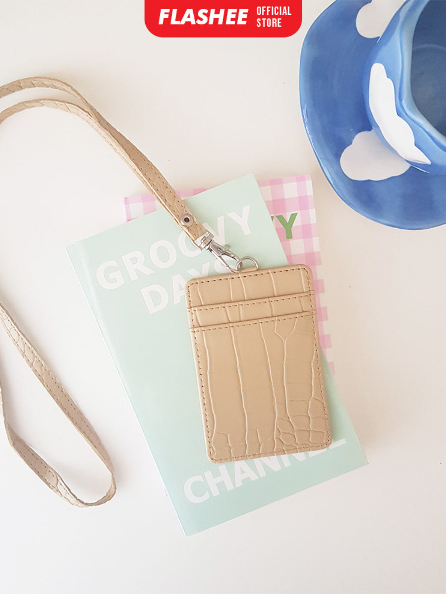 Flashee Name Tag Nayra Lanyard Croco ID Card Holder Crocodile Kulit Lanyard Berkualitas PU Leather