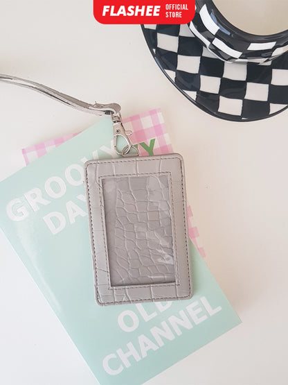 Flashee Name Tag Nayra Lanyard Croco ID Card Holder Crocodile Kulit Lanyard Berkualitas PU Leather